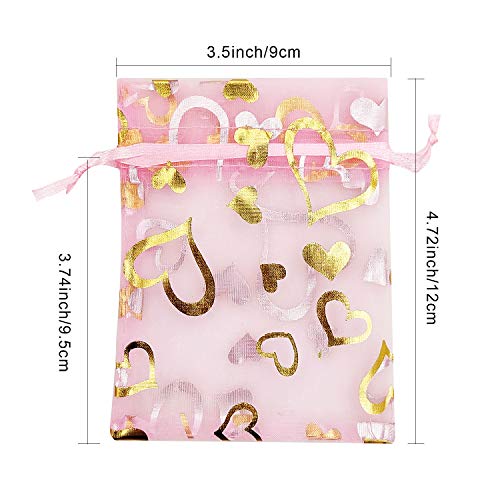 SumDirect 100Pcs 3.5x4.7 inch Sheer Pink Drawstring Heart Organza Favor Gift Bags Wedding Party Christmas Jewelry Pouches - Image 2