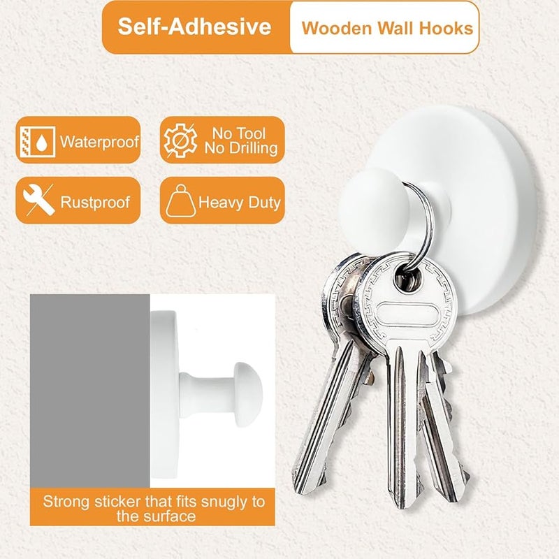 موروبور 4 قطع خطافات حائط خشبية لاصقة متينة طبيعية بيضاء حامل مناشف ومعاطف - Image 4