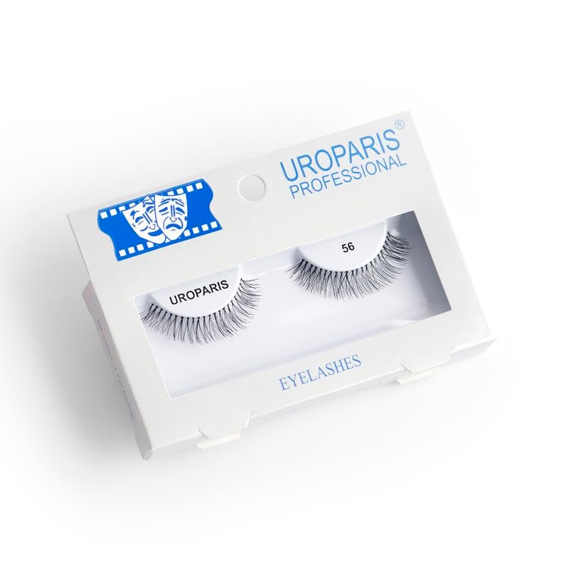 Uroparis 56 Eyelashes for Women — Tapered Handmade Eye Lashes | Lightweight False Lashes with Premium Virgin Hair | Invisible Band | For Glam Look & Enhance Beauty (Black) - 1 Pair - Image 1