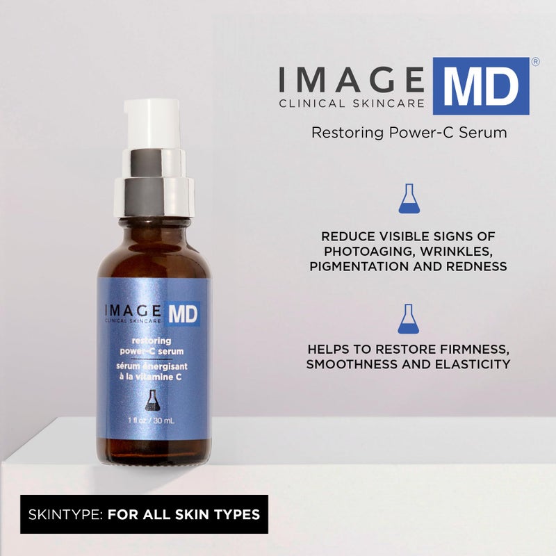 IMAGE Skincare, IMAGE MD Restoring Power-C Serum, 20% Vitamin C, Ferulic Acid Facial Serum to Reduce Pigmentation, Firm, Brighten Skin, 1 fl oz - Image 3