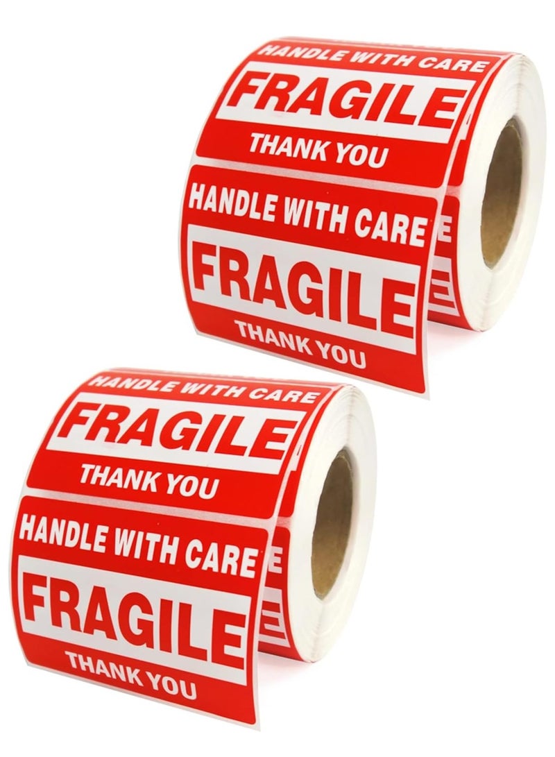 Rubik 1000pcs Red Fragile Warning Stickers 3 x 2 inch, Handle With Care Thank You Strong Self Adhesive Labels for Safe Shipping Packing of Goods with Clear Large Font Text (2 Roll) - Image 1