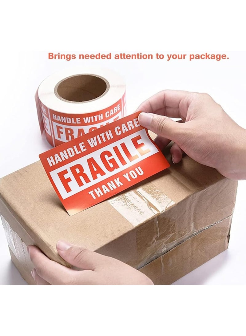 Rubik 1000pcs Red Fragile Warning Stickers 3 x 2 inch, Handle With Care Thank You Strong Self Adhesive Labels for Safe Shipping Packing of Goods with Clear Large Font Text (2 Roll) - Image 2