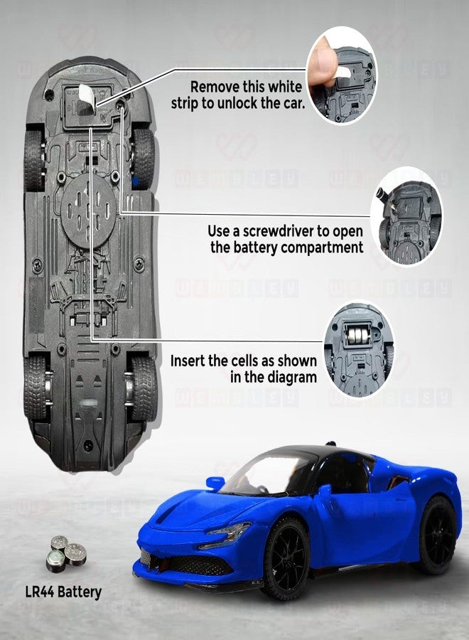 Wembley Die Cast Ferrari Car Toy | 1:32 Scale Metal Diecast Model Car for Kids with Openable Doors, Light & Engine Sound | Pull Back Action Realistic Collectible Vehicle Boys Toys for Kids - Image 5