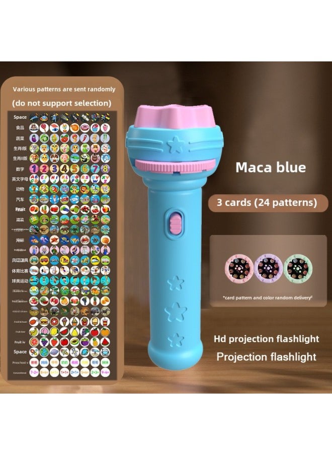 Generic - Cartoon Children's Projection Flashlight Mini Projector Baby Early Education Toys Stall Toys Gifts Wholesale-Color:[opp Bag] Blue Flashlight + 3 Projectors [24 Patterns] - Image 1
