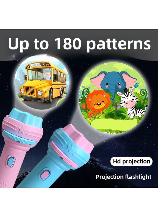 Generic - Cartoon Children's Projection Flashlight Mini Projector Baby Early Education Toys Stall Toys Gifts Wholesale-Color:[opp Bag] Blue Flashlight + 3 Projectors [24 Patterns] - Image 1