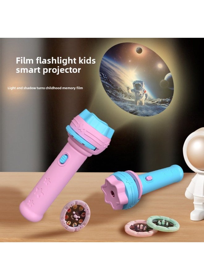Generic - Cartoon Children's Projection Flashlight Mini Projector Baby Early Education Toys Stall Toys Gifts Wholesale-Color:[opp Bag] Blue Flashlight + 3 Projectors [24 Patterns] - Image 1