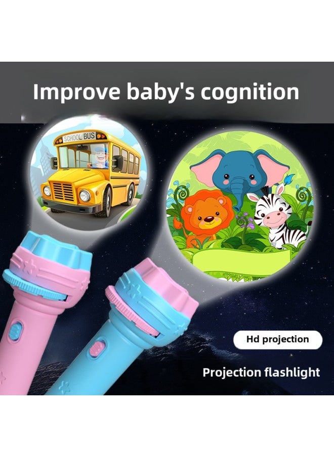 Generic - Cartoon Children's Projection Flashlight Mini Projector Baby Early Education Toys Stall Toys Gifts Wholesale-Color:[opp Bag] Blue Flashlight + 3 Projectors [24 Patterns] - Image 1
