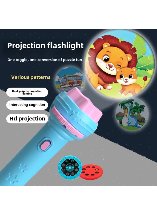 Generic - Cartoon Children's Projection Flashlight Mini Projector Baby Early Education Toys Stall Toys Gifts Wholesale-Color:[opp Bag] Blue Flashlight + 3 Projectors [24 Patterns] - Image 1