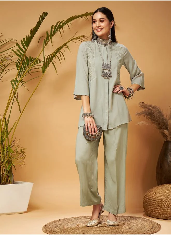 ساسافراس Embroidered Longline Top and Palazzos Set