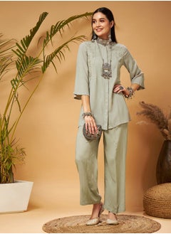 SASSAFRAS Embroidered Longline Top and Palazzos Set by Styli  - Image 1