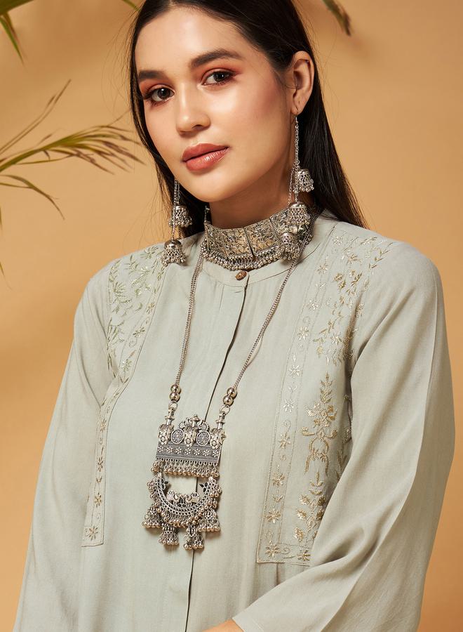 ساسافراس طقم بلوزة طويلة مطرزة وبنطلون بالازو من ستايلي - Image 4