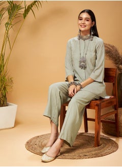 SASSAFRAS Embroidered Longline Top and Palazzos Set by Styli  - Image 2