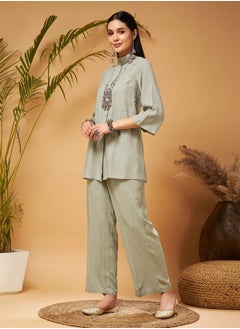 SASSAFRAS Embroidered Longline Top and Palazzos Set by Styli  - Image 3