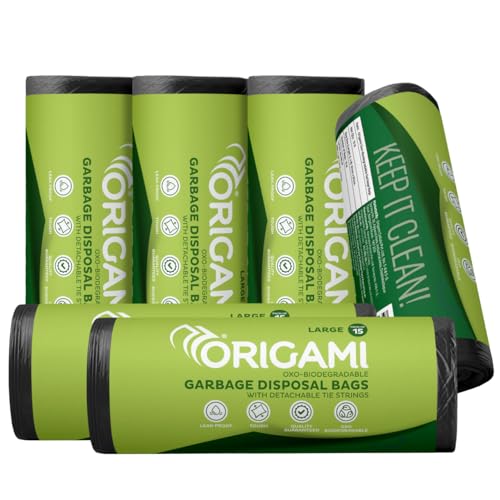 Origami Garbage Bags for Dustbin | Large Size Trash Bags 90 Count (15 Bags x 6 Rolls) | 24 x 32 Inch Strong Disposable Waste Bag | Suitable for Wet & Dry Waste - Black - Image 1