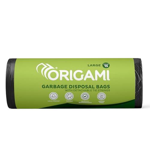 Origami Garbage Bags for Dustbin | Large Size Trash Bags 90 Count (15 Bags x 6 Rolls) | 24 x 32 Inch Strong Disposable Waste Bag | Suitable for Wet & Dry Waste - Black - Image 2