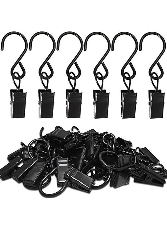 Generic Stainless Steel S Hooks Curtain Clips, 50 Pack Hanging Party Lights Clips Hangers Gutter Photo, Art Craft Display, 2.4 Inch Long, Black  - Image 1