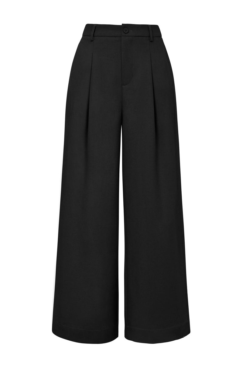Arach&Cloz Women's Linen Blend Elastic Waist Wide Leg Work Pants High Waisted Slacks Business Casual Work Trousers Dressy Pants with Pockets Petite Black 2026 L - Image 4
