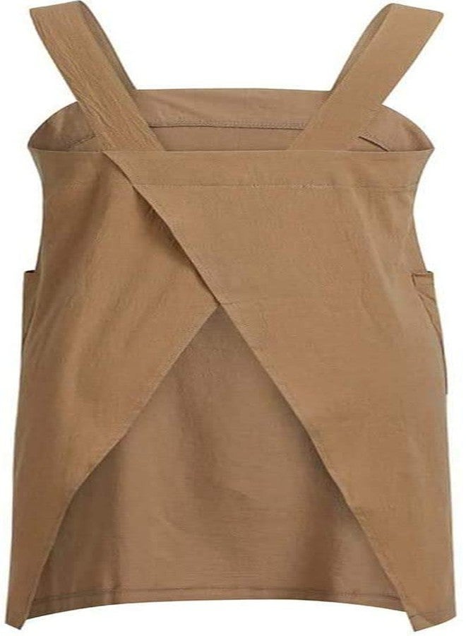 YESDOO Cotton Linen Apron Cross Back Apron for Women with Pockets Pinafore Dress for Baking Cooking - Image 2