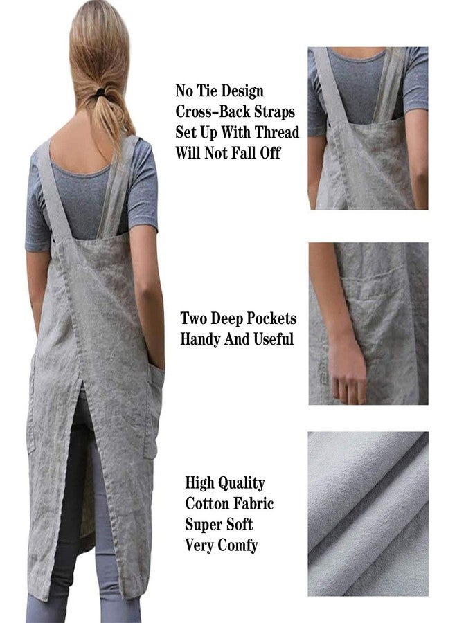YESDOO Cotton Linen Apron Cross Back Apron for Women with Pockets Pinafore Dress for Baking Cooking - Image 3