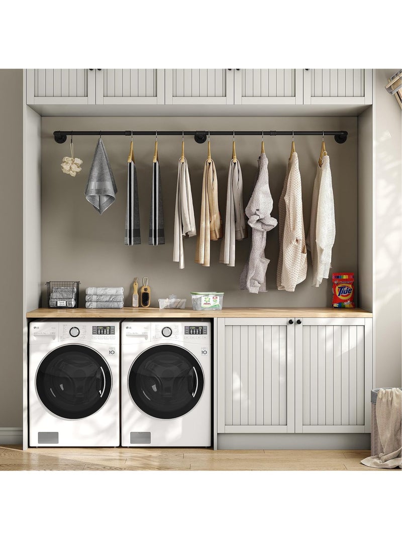 Uwals Industrial Pipe Clothes Rack with 3 Hooks, 72’'L Wall Mounted Garment Rack, Heavy Duty Iron Garment Bar, Clothes Hanging Rod Bar for Laundry Room, Max Load 135Lb Black  - Image 3