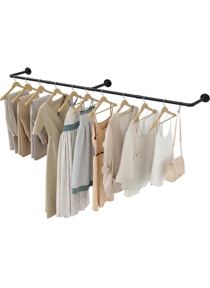 Uwals Industrial Pipe Clothes Rack with 3 Hooks, 72’'L Wall Mounted Garment Rack, Heavy Duty Iron Garment Bar, Clothes Hanging Rod Bar for Laundry Room, Max Load 135Lb Black  - Image 1