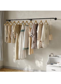 Uwals Industrial Pipe Clothes Rack with 3 Hooks, 72’'L Wall Mounted Garment Rack, Heavy Duty Iron Garment Bar, Clothes Hanging Rod Bar for Laundry Room, Max Load 135Lb Black  - Image 2