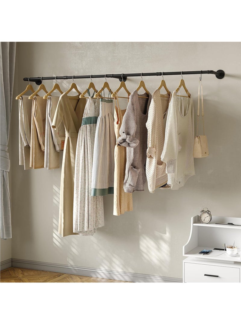 Uwals Industrial Pipe Clothes Rack with 3 Hooks, 72’'L Wall Mounted Garment Rack, Heavy Duty Iron Garment Bar, Clothes Hanging Rod Bar for Laundry Room, Max Load 135Lb Black  - Image 2