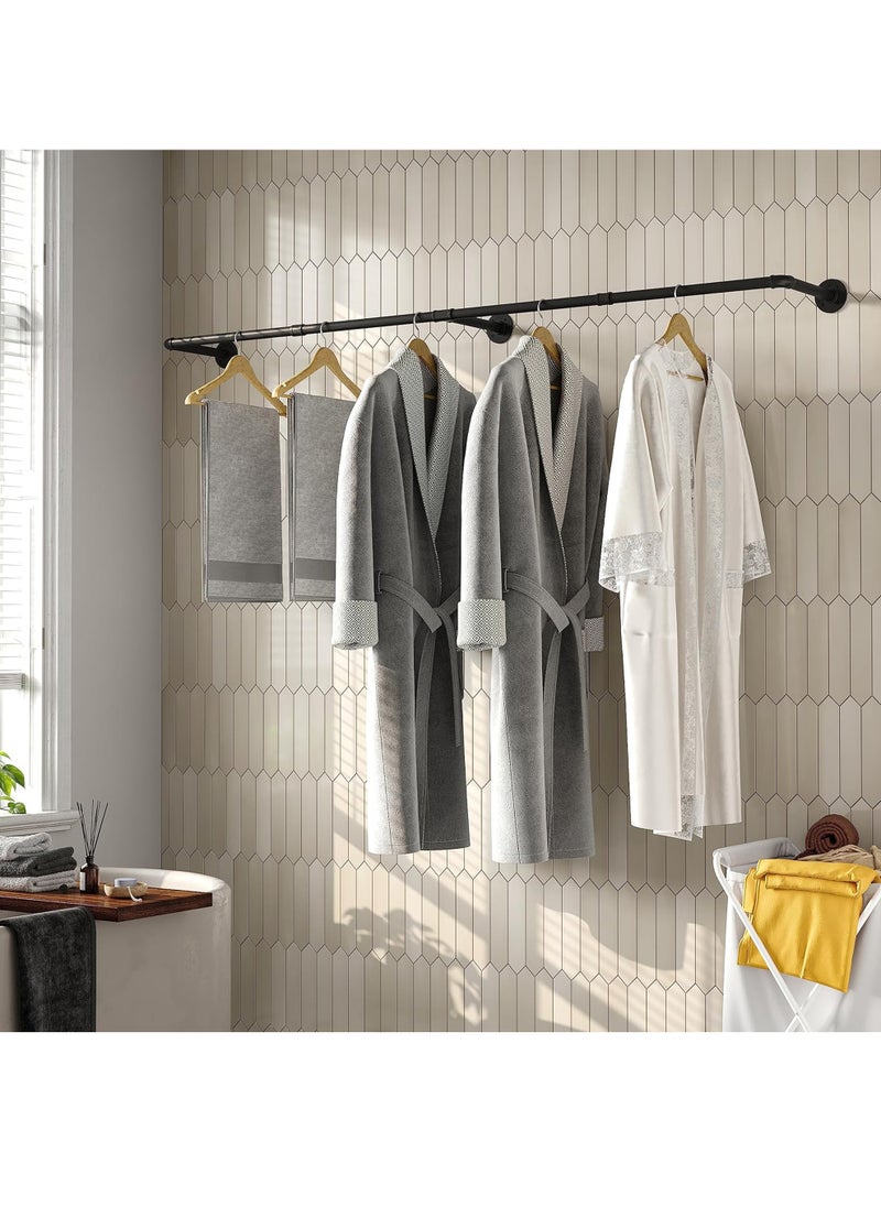 Uwals Industrial Pipe Clothes Rack with 3 Hooks, 72’'L Wall Mounted Garment Rack, Heavy Duty Iron Garment Bar, Clothes Hanging Rod Bar for Laundry Room, Max Load 135Lb Black  - Image 4
