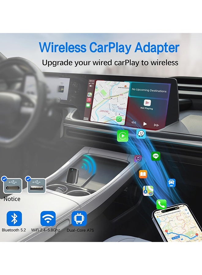 محول كار بلاي لاسلكي صغير، يُحوّل نظام كار بلاي السلكي إلى لاسلكي وأندرويد أوتو، محول 2 في 1 لأجهزة آيفون وأندرويد من آبل، سهل التركيب والتشغيل، اتصال تلقائي، بدون تأخير، مزود بمنفذ USB-C لأنظمة iOS 10+ وAndroid11+ - Image 2