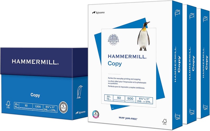 Hammermill Printer Paper, 20 Lb Copy Paper, 8.5 x 11-3 Ream (1,500 Sheets) - 92 Bright, Made in the USA, 500 Count (pack of 3) - Image 1