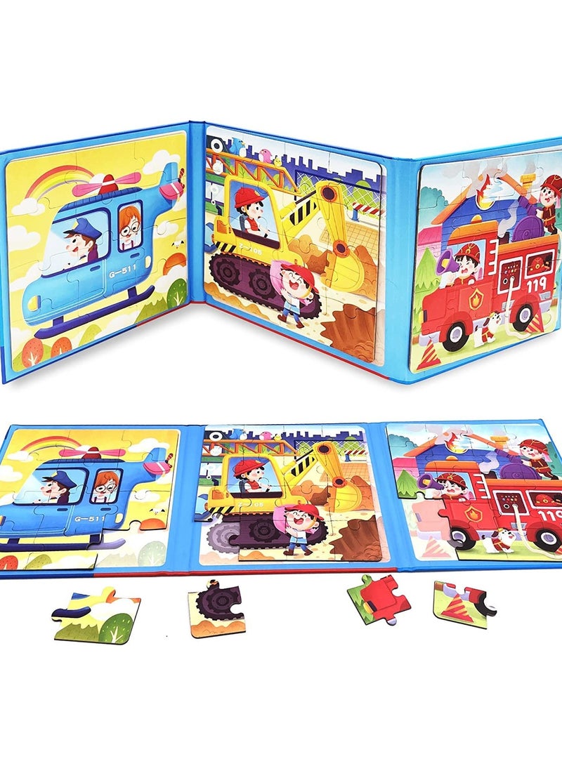 SYOSI Magnetic Puzzles for Kids Ages 4 5 6 7 8, Three Wooden Jigsaw Puzzles 48 Piece, Fire Truck Puzzles Book for Toddlers Puzzles Party Favors for Girls and Boys, Travel Games and Toys for Kids - Image 1