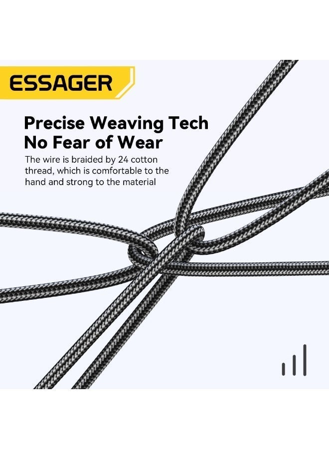 ESSAGER Mobile Fast Charge Data Cable, 4 in 1,Type-C(USB C) to Type-C(USB C),USB-A Connector,Compatible with devices using a Lightning connector, 65W, 3A, 1m Length.(Black) - Image 3