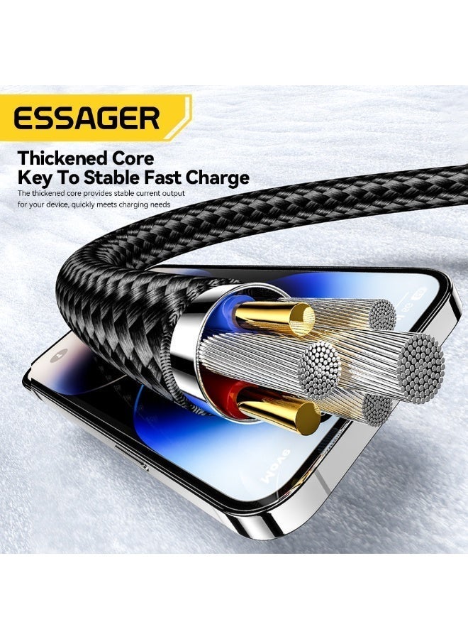 ESSAGER Mobile Fast Charge Data Cable, 4 in 1,Type-C(USB C) to Type-C(USB C),USB-A Connector,Compatible with devices using a Lightning connector, 65W, 3A, 1m Length.(Black) - Image 4