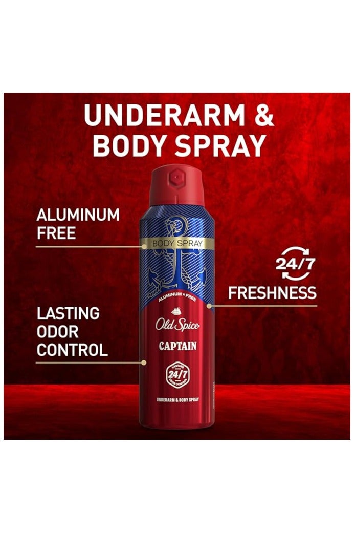 Old Spice Old Spice Aluminum Free Body Spray for Men, 24/7 Odor Protection, 24/7 Lasting Fragnance & Freshness, Cologne Quality Scent, Captain with Bergamont Scent,-144g/5.1fl.oz  - Image 5