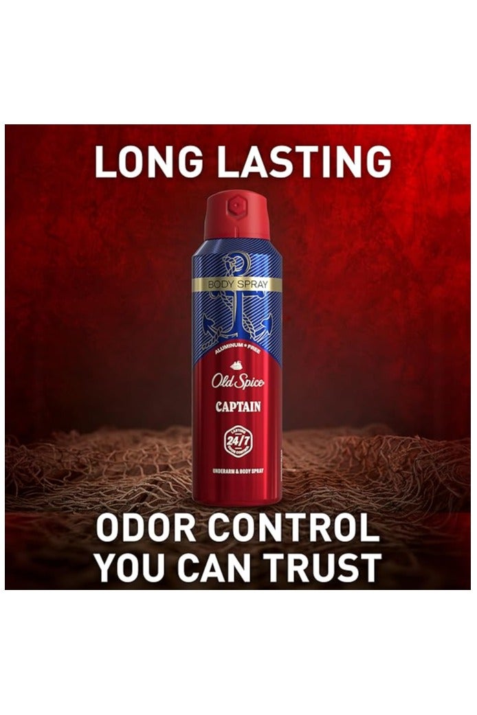 Old Spice Old Spice Aluminum Free Body Spray for Men, 24/7 Odor Protection, 24/7 Lasting Fragnance & Freshness, Cologne Quality Scent, Captain with Bergamont Scent,-144g/5.1fl.oz  - Image 4