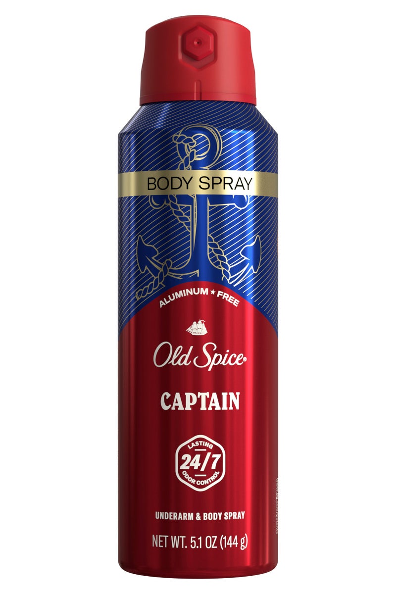 Old Spice Old Spice Aluminum Free Body Spray for Men, 24/7 Odor Protection, 24/7 Lasting Fragnance & Freshness, Cologne Quality Scent, Captain with Bergamont Scent,-144g/5.1fl.oz  - Image 1