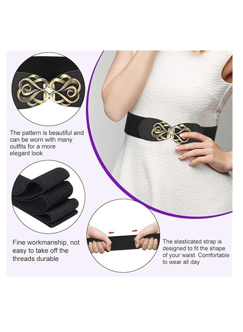 KASTWAVE Women's Wide Elastic Belt, Women Elastic Waist Belt with Shape Buckle Vintage Stretchy Waist Belt, Stretchy Waistband Ladies Retro Dress Belt for Dresses, 3 Pcs, Black, Red, Brown - Image 3