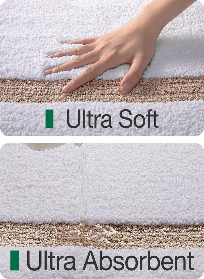 LUMI White Bath Mat Oval Bathroom Rug, 24x44 Non Slip Washable Bathroom Mats, Soft Absorbent Bath Rugs with Quick Dry Microfiber for Shower Floor, White and Beige - Image 4