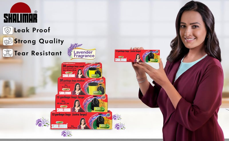 Shalimar Premium OXO Biodegradable Garbage Bag with Tie, 180 Bags, 43x50 cm, Green, Heavy Duty Leak Proof Lavender Scented Trash Bags for Home and Office Use - Image 2