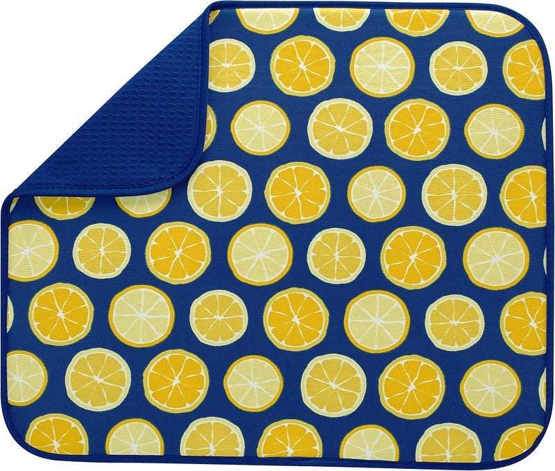 S&T INC. Dish Drying Mat for Kitchen, Absorbent, Reversible Microfiber Dish Mat, 16 Inch x 18 Inch, Lemons - Image 1