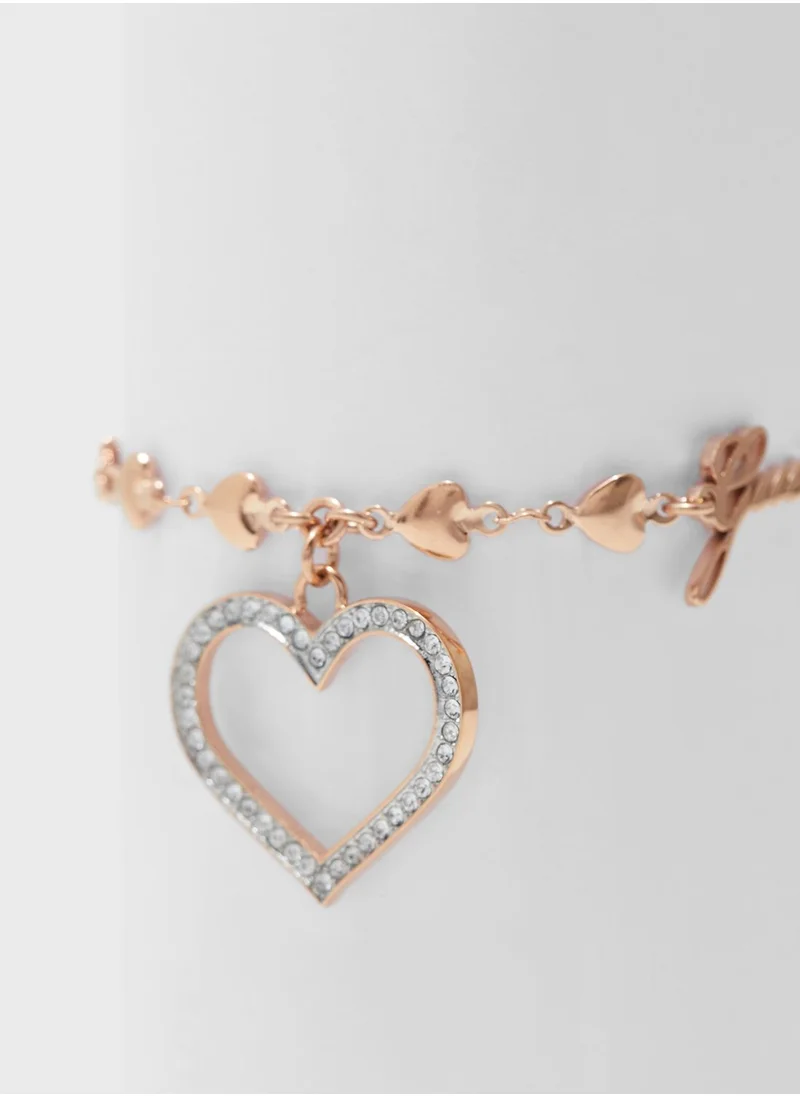 GUESS Crystal Heart Frame Charm Bracelet