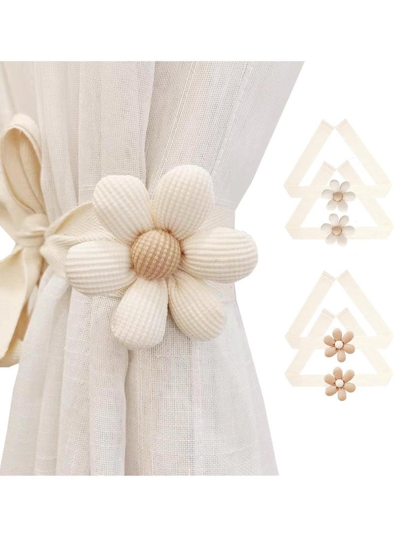 هومستر 4 قطع أربطة ستائر بتصميم البوهو - أزهار عباد الشمس Elegant لتثبيت الستائر الداخلية والخارجية، ديكور أنيق للغرف والجازيبو - Image 1