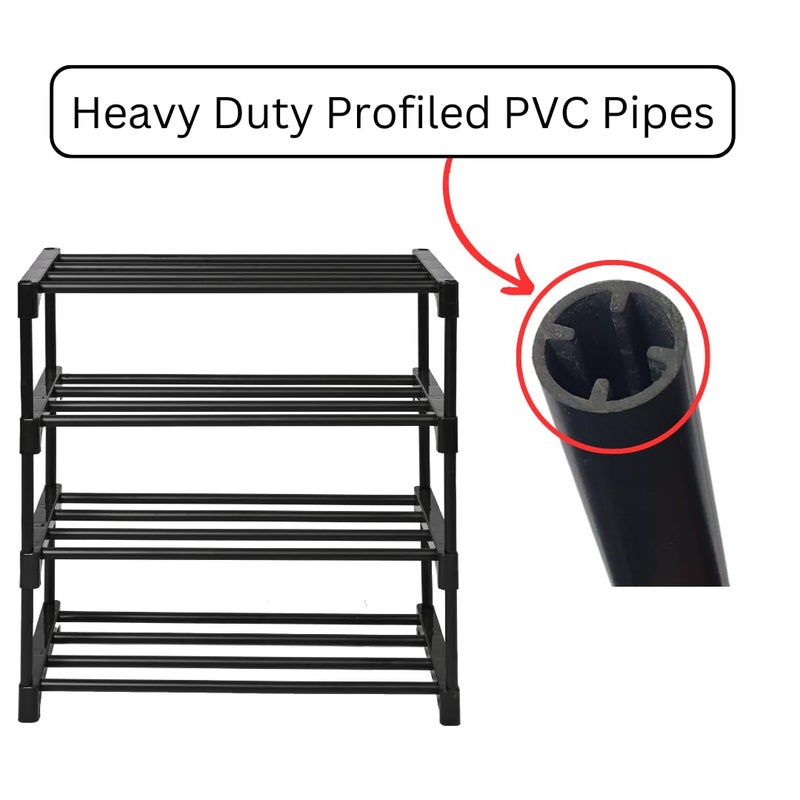Keeva رف أحذية كييفا متعدد الاستخدامات مقاوم للصدأ من بلاستيك PVC للمنزل/المكتب، حامل تخزين قابل للطي | سهل النقل والتجميع، يتسع حتى 10 أزواج من الأحذية (4 رفوف، أسود) - Image 4