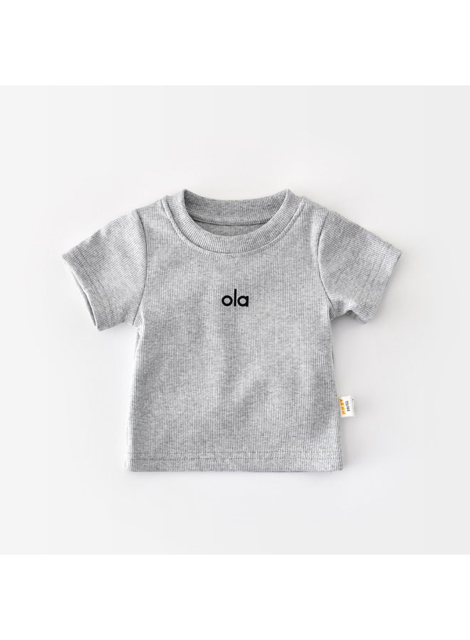Baby Summer Short Sleeve Children's New Knitted Stretch Slim Fit T-shirt Girl Fashion Outerwear Top 62362