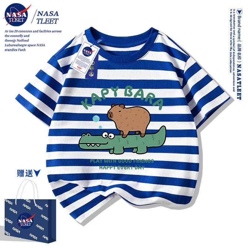 Nasa Joint Men'S And Women'S Children'S Wear Summer Casual Short Sleeve New Cartoon Anime Kapibala Print Fashionable T-Shirt - Image 1