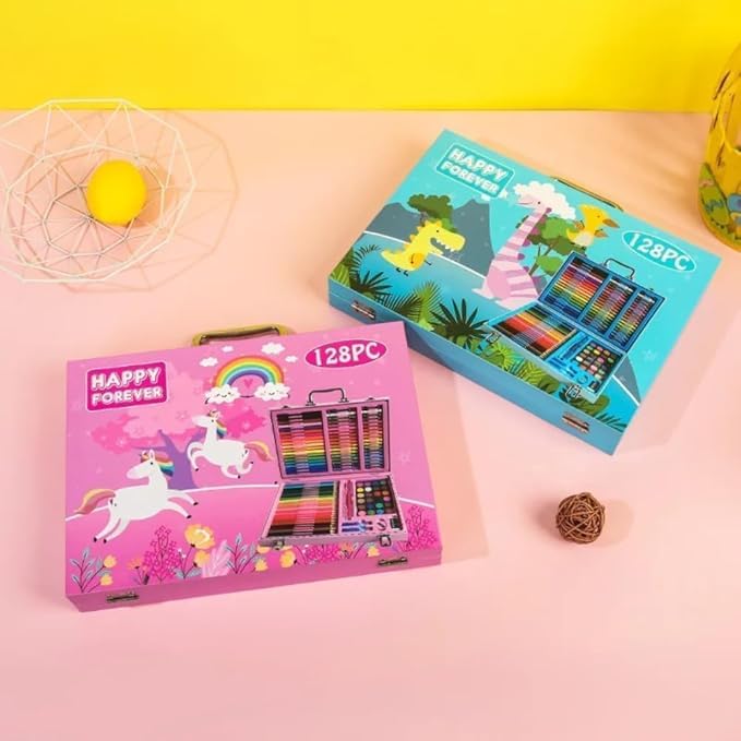 Kitchen Bloom طقم ألوان فني للأطفال، 145 قطعة طقم رسم مع أقلام ملونة، باستيل زيتي، فرشاة طلاء، ألوان مائية، أقلام ماركر، مجموعة ألوان للأطفال (يونيكورن (110 قطعة)) - Image 4