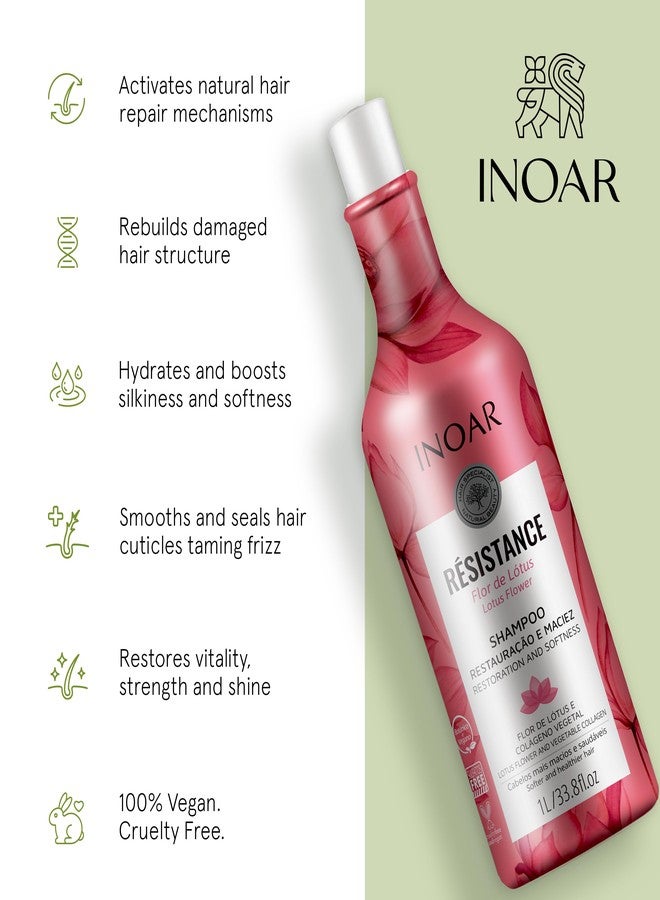 Inoar Résistance Flor de Lotus Shampoo with Lotus Flower Extract & Plant-Based Collagen for Hair Strengthening & Shine, 33.8 fl.oz - Image 3