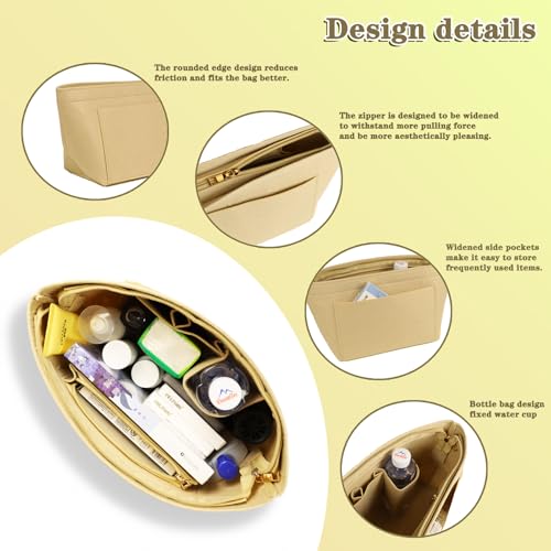 Lckaey Purse Organizer Insert for Longchamp Le Pliage Handbags Insert Felt Organizer1014beige-M - Image 4