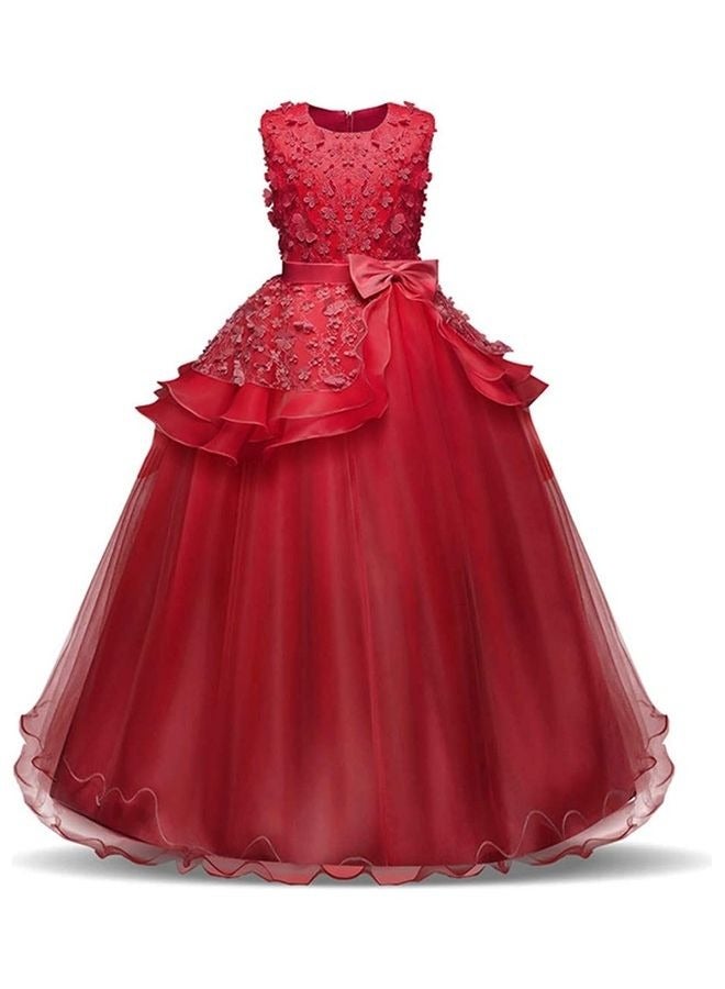 Sleeveless Embroidery Princess Dress Red - Image 1