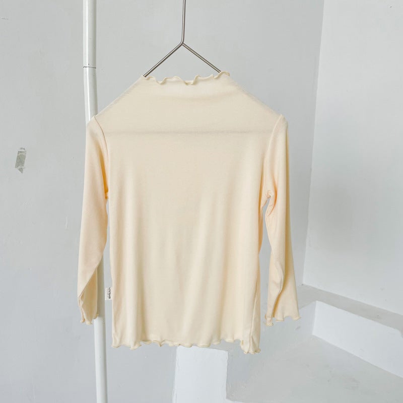 Girls' Bottoming Shirt Spring Style Kidsren'S Lace Top Little Girl Korean Style Pure Color Long-Sleeved T-Shirt - Image 1